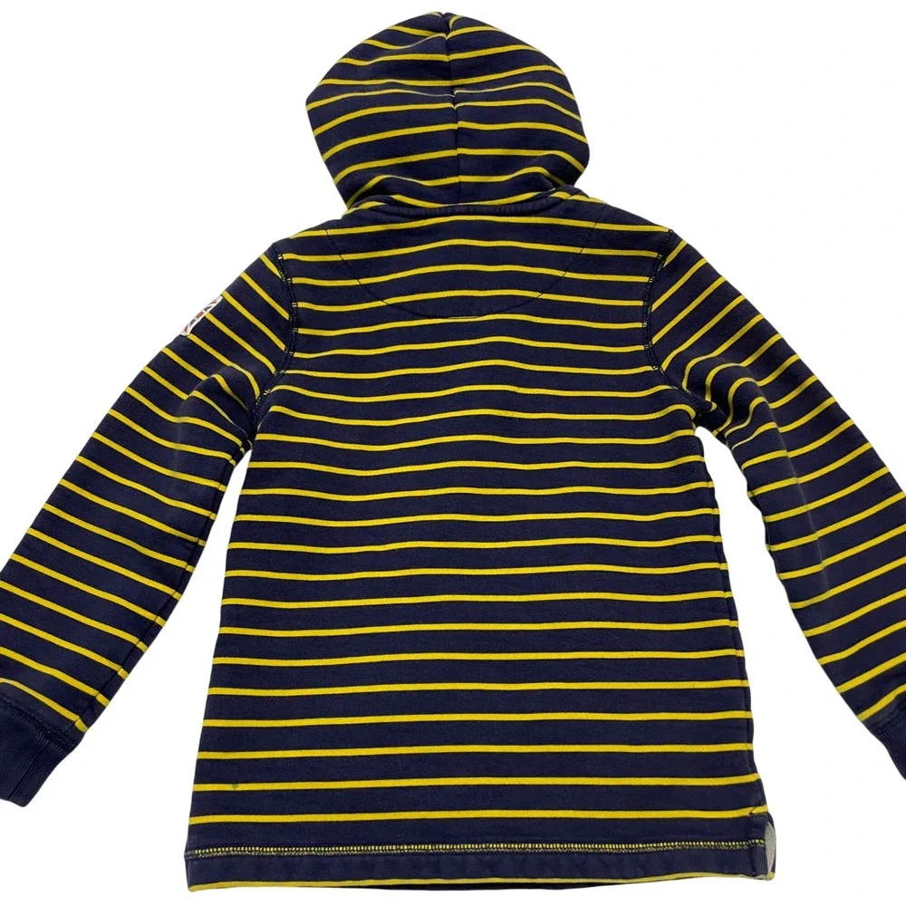 Mini Boden Boys Hoodie Sweatshirt Pullover 5-6Y Striped Fleece Lined Navy Yellow